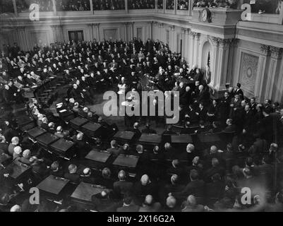 Am 26. Dezember 1941 hielt Premierminister Winston Churchill während seines Besuchs in Amerika eine Rede vor dem Kongress im Senat in Washington DC. Stockfoto