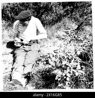 Eine SPEZIALBRIGADE BEREITET SICH AUF DIE AKTION VOR - dieser Mann reinigt seine Granaten, um sicherzustellen, dass sie ihre Arbeit tun, wenn sie benötigt wird. Er ist Lance Corporal Rene' Deschamboux, der vor dem Krieg in Savoie lebte Stockfoto