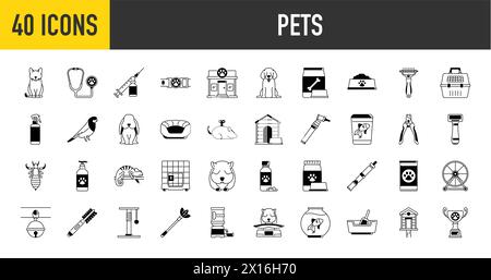 PET, Tierarzt, Tierhandlung, Arten von Haustieren - minimales dünnes Web-Symbol-Set. Sammlung von Symbolen. Einfache Vektordarstellung. Stock Vektor