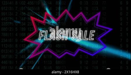 Bild eines riesigen Verkaufstextes über Neonmuster Stockfoto