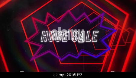 Bild eines riesigen Verkaufstextes über Neonmuster Stockfoto