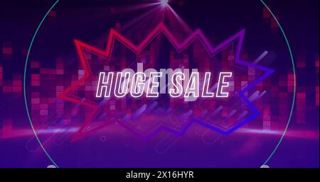 Bild eines riesigen Verkaufstextes über Neonmuster Stockfoto