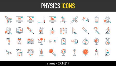 Satz von Physiksymbolen. Dünne Symbole Pack. Vektorabbildung Stock Vektor