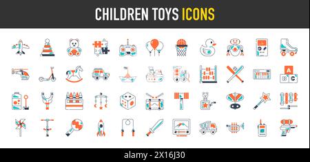 Set mit Spielzeugsymbolen für Kinder. Premium STYLE Icons Pack. Vektorabbildung Stock Vektor