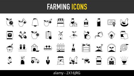 Farm, Farming, Agriculture – Web-Symbolsatz. Enthält Symbole wie Greenhouse, Haystack, Harvest und mehr. Sammlung von Symbolen. Einfache Vektordarstellung Stock Vektor