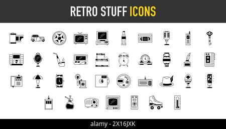 Satz von Retro-Stuff-Symbolen setzen Vektor-Illustration Stock Vektor
