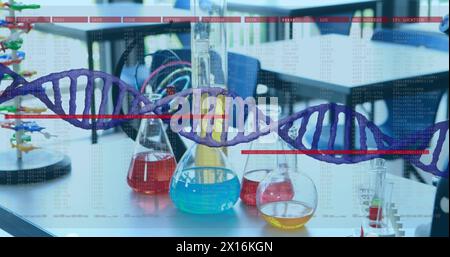 Bild des dna-Strangs über dem Labor Stockfoto