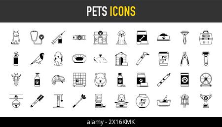 PET, Tierarzt, Tierhandlung, Arten von Haustieren - minimales dünnes Web-Symbol-Set. Sammlung von Symbolen. Einfache Vektordarstellung. Stock Vektor