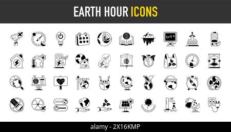 Klimaänderung, Ökologie, grüne Energie, Park- und Wettersymbole. Eindämmung der globalen Erwärmung, erneuerbare Energien, Gewächshäuser, schmelzendes Eis, Verschmutzung Stock Vektor