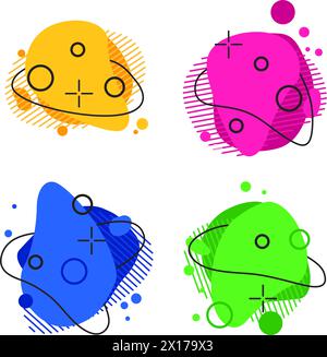 Vektorsatz mit flüssigen Hintergründen. Abstraktes flüssiges Design. Moderne Grafikvorlage für Poster, Banner oder Hintergrund. Farbenfrohe Illustration mit geometrischer Darstellung Stock Vektor