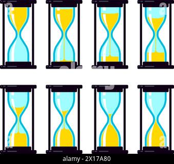 Vektorsammlung abstrakter Sanduhr bunte Symbole isoliert auf weißem Hintergrund. Zeit Countdown Sanduhr. Satz von Sanduhrsymbolen Stock Vektor