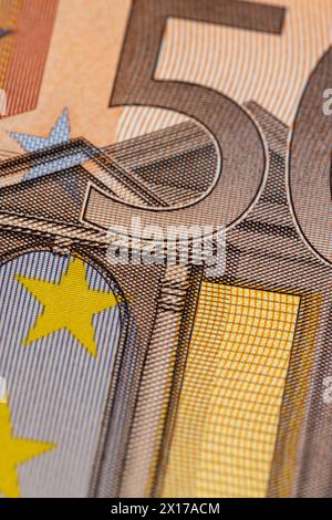 Euro-Bargeld Nahaufnahme , ein großer Betrag von Euro-Bargeld der Europäischen Union in Papierrechnungen Stockfoto