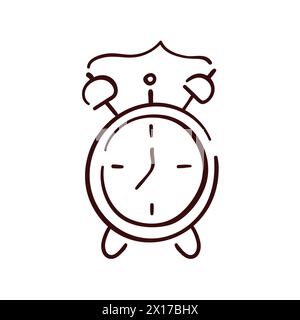 Alarmsymbol im Doodle-Art-Stil. Logo für die Uhrenlinie. Vektorillustration auf weißem Hintergrund isoliert. Stock Vektor