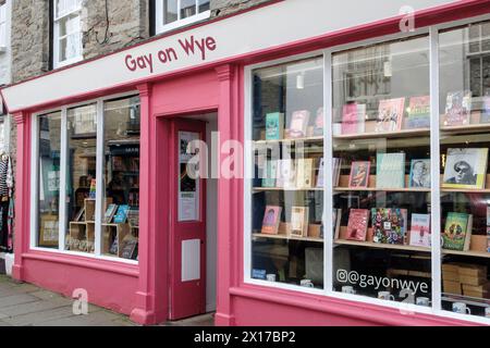 Hey-on-Wye eine Stadt der Bücher in Powys Wales, Großbritannien Gay im Wye LGBT Buchladen. Stockfoto