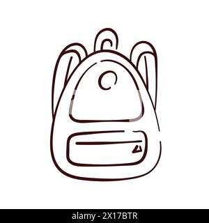 Rucksack-Symbol im Doodle-Stil. Skizzenlogo für Druck, Aufkleber und Studiendesign. Vektorillustration auf weißem Hintergrund isoliert. Stock Vektor