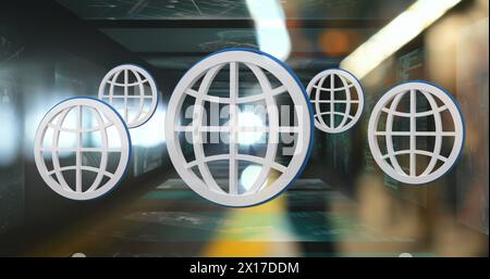 Bild der Datenverarbeitung über Globus-Symbolen Stockfoto