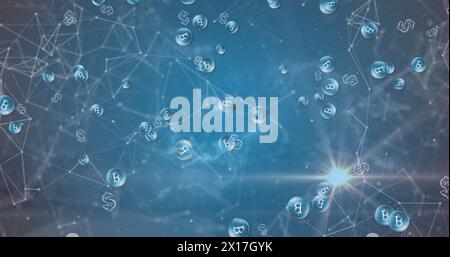 Bild des Netzwerks von Verbindungen mit Symbolen über der Zusammensetzung Stockfoto