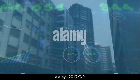 Bild der Verarbeitung finanzieller Daten über dem Stadtbild Stockfoto