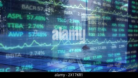 Bild von Statistiken und der Verarbeitung finanzieller Daten über das Stadtbild Stockfoto