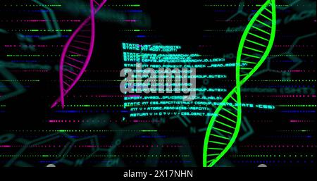 Bild von dna-Strängen mit Datenverarbeitung über chemischen Strukturen Stockfoto