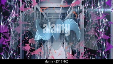 Bild des dna-Strangs und der Datenverarbeitung über Computerserver Stockfoto