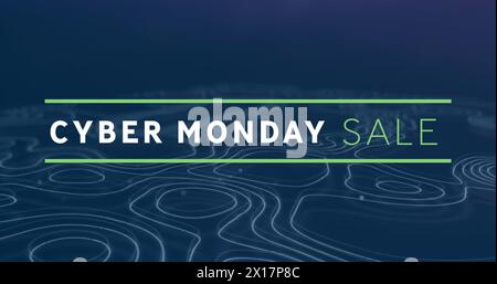 Abbildung: Textbanner und Topographie des Cyber monday Sale vor blauem Hintergrund Stockfoto