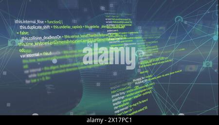 Bild der Sucher um menschliche Gesichtsdarstellung und verbundene Symbole, die Kugeln bilden Stockfoto