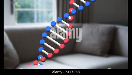 Bild des dna-Strangs über dem Innenraum des Hauses Stockfoto