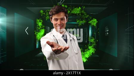 Darstellung mathematischer Gleichungen und Flammen über kaukasischen Ärzten Stockfoto