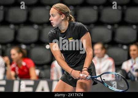 13 04 2024. Vilnius, Litauen. Billie Jean King Cup Spiel Kroatien-Litauen. Patricija Paukštytė (WTA-978) Stockfoto