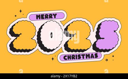 Weihnachtskarte Text 2025. Noel Ball und Girlande. Stock Vektor