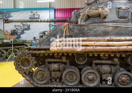 Bovington.Dorset.Vereinigtes Königreich.25. Februar 2024.der Sherman M4A2 Panzer aus dem Film (Fury) ist im Tank Museum in Dorset zu sehen Stockfoto