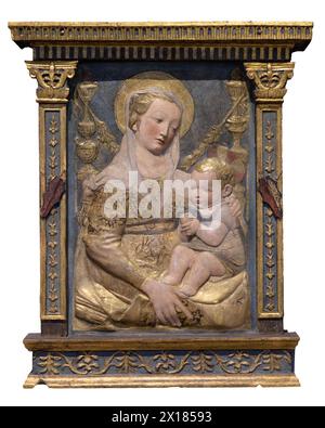 Antonio Rossellino, Madonna und Kind, Relief aus dem 15. Jahrhundert. Padua, Italien Stockfoto