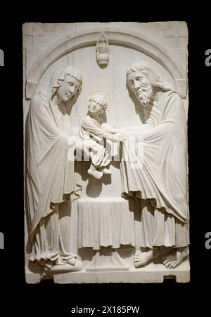 Präsentation im Tempel (Darstellung Jesu) - Hochrelief aus der Kathedrale von Ferrara. Italien Stockfoto