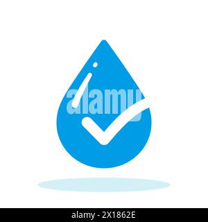 Wassertropfensymbol mit Häkchen. Clean Water-Konzept. Symbol für Trinkwasser isoliert auf weiß Stock Vektor