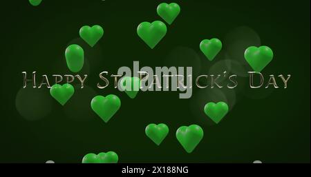 Bild von St. patrick's Day Text und grünen Herzen auf grünem Hintergrund Stockfoto