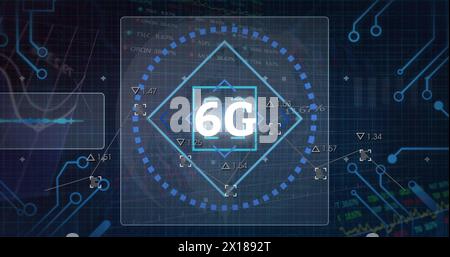 Abbildung: 6g und integrierter Schaltkreis auf dem digitalen Bildschirm Stockfoto