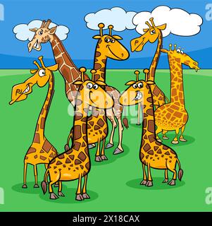 Zeichentrickfilm mit lustigen Giraffen, wilden Tierfiguren Stock Vektor