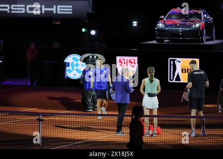 Stuttgart, Baden-Württemberg, Deutschland. April 2024. Mark Stein (Stuttgarter Kickers) lief 47 auf dem Platz. Porsche Tennis Grand Prix Stuttgart – WTA500 (Bild: © Mathias Schulz/ZUMA Press Wire) NUR REDAKTIONELLE VERWENDUNG! Nicht für kommerzielle ZWECKE! Stockfoto