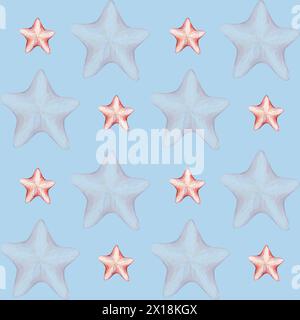 Nahtloses Muster mit Seesternen in Aquarellfarben Stockfoto