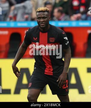 Leverkusen, Deutschland. April 2024. Victor Boniface (Bayer), Leverkusen, Deutschland, 14.04.2024, 1. Bundesliga, 29. Spieltag, Bayer 04 Leverkusen - Werder Bremen. DFL-VORSCHRIFTEN VERBIETEN DIE VERWENDUNG VON FOTOS ALS BILDSEQUENZEN UND LIVE NEWS Stockfoto