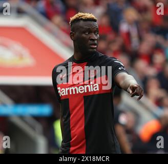 Leverkusen, Deutschland. April 2024. Victor Boniface (Bayer), Leverkusen, Deutschland, 14.04.2024, 1. Bundesliga, 29. Spieltag, Bayer 04 Leverkusen - Werder Bremen. DFL-VORSCHRIFTEN VERBIETEN DIE VERWENDUNG VON FOTOS ALS BILDSEQUENZEN UND LIVE NEWS Stockfoto