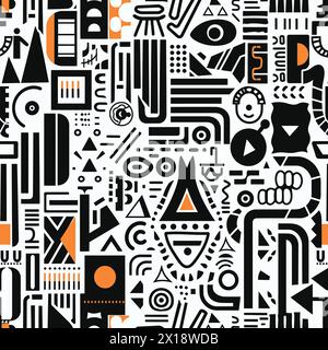 Abstrakte asymmetrische geometrische Vektormuster Illustration, moderner Stil mit kühnen Formen und Symbolen, modernistische Designkunst Stock Vektor