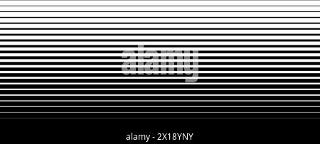 Textur der Linienrasterabstufung. Verblichener horizontaler Streifen-Verlaufshintergrund. Hintergrund für wiederholtes Muster. Schwarzer paralleler, dünner bis dicker Strichhintergrund für Überlagerung, Druck, Umschlag und Grafikdesign. Vektor Stock Vektor