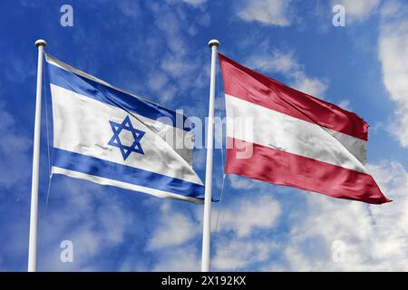 3D-Illustration, Allianz und Treffen zwischen Israel und Österreich, Zusammenarbeit der staaten. Stockfoto