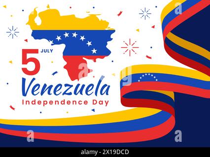 Glücklicher Venezuela Unabhängigkeitstag Vektor-Illustration am 5. Juli mit Flaggen, Ballon und Konfetti im Gedenkfeiertag Flat Cartoon Hintergrund Stock Vektor