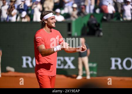 Stefanos Tsitsipas beim Rolex Monte-Carlo Finale ATP Masters 1000 Tennis am 14. April 2024 im Monte Carlo Country Club in Roquebrune Cap Martin, Frankreich bei Monaco. Foto Victor Joly / DPPI Stockfoto