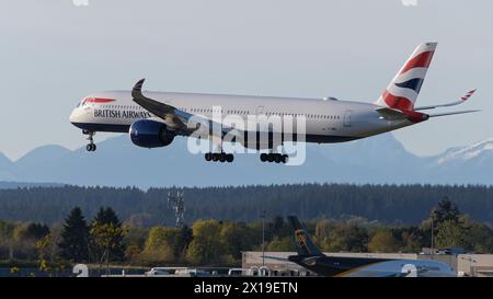 Richmond, British Columbia, Kanada. April 2024. Ein British Airways Airbus A350-1000-Jetliner (G-XWBP) im Endanflug zur Landung auf dem Vancouver International Airport. (Credit Image: © Bayne Stanley/ZUMA Press Wire) NUR REDAKTIONELLE VERWENDUNG! Nicht für kommerzielle ZWECKE! Stockfoto