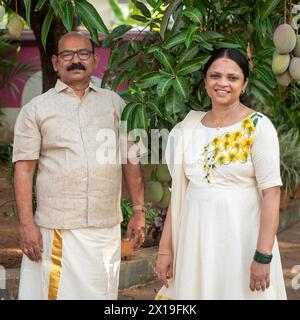 Ein Bild von malayali mittleren Alters in traditioneller kerala-Kleidung Stockfoto