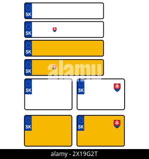 Kennzeichen der Slowakei. Rahmenschild für Fahrzeugkennzeichen. Vorlage für das slowakische Autokennzeichen. EU-Länderkennung. Flacher STYLE. Stockfoto